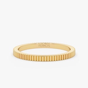 Gold Ring / 14k Solid Gold 1.5MM Ribbed Ring / Stackable Gold Ring / Dainty Minimalist Ring / Vintage Art Deco Ring  / Ferkos Fine Jewelry