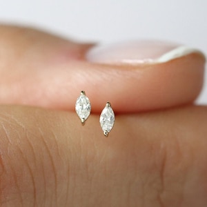 Marquise Diamond Studs / 14k Gold Marquise Diamond Solitaire Earrings / Dainty Diamond Earrings / Small Diamond Studs by Ferkos Fine Jewelry