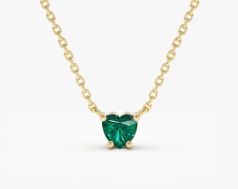 Heart-Shape Emerald Necklace / 14k Solitaire Heart Emerald Pendant / 14k Gold Layering Emerald Necklace Ferkos Fine Jewelry May Birthstone