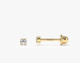 Diamond Piercing / 14k Gold Diamond Stud Piercing / Diamond Cartilage Earring / Helix Tragus Diamond Stud by Ferko's Fine Jewelry