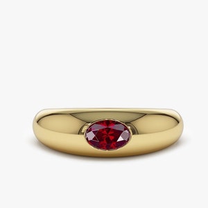 Natural Ruby Ring 14k Gold / Flush Set Oval Ruby Dome Ring / Statement Ring by Ferkos Fine Jewelry / July Birthstone Ring