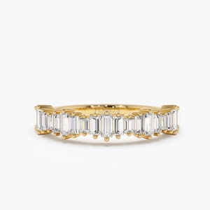 Diamond Ring / 14k Gold Graduating Baguette Diamond Ring / Half Eternity Baguette Diamond Stackable Ring by Ferkos Fine jewelry
