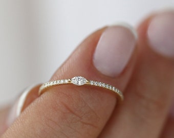 Stackable Ring /14k Gold Stackable Marquise Diamond and Round Pave Diamond Ring in Half Eternity by Ferkos Fine Jewelry / Labor Day Sale