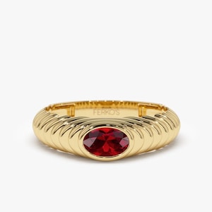 Ruby Ring / Oval Ruby Dome Beveled Ring in 14k Gold / Stunning Natural RubyStatement Ring / July Birthstone Ring for Women by Ferkos