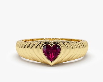 Heart Shaped Ruby Ring / 14k Heart Shape Natural Ruby Beveled Ring / Heart Ring for Ladies / July Birthstone / Birthday Gift Ideas for Her