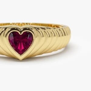Heart Shaped Ruby Ring / 14k Heart Shape Natural Ruby Beveled Ring / Heart Ring for Ladies / July Birthstone / Birthday Gift Ideas for Her