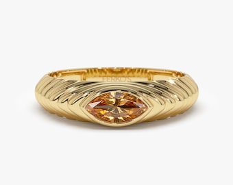 Marquise Citrine Ring, 14k Gold Marquise Shape Natural Citrine Beveled Ring, Women's Marquise Ring, Stylish November Birthstone Ring for Her