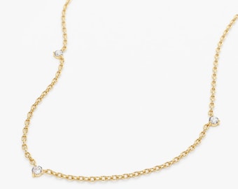 Diamond Necklace / 14k Gold Diamond Solitaire Necklace / Dainty Diamond Necklace / Bridal Jewelry / Floating Diamond by Ferkos Fine Jewelry