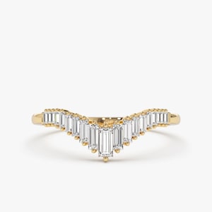 Curved Wedding Bands for Women / Baguette Diamond Ring / 14K Gold Graduating Baguette Diamond Nesting Wedding Ring /  Curved Tiara Ring