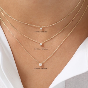 Diamond Necklace / 14k Gold Diamond Solitaire Necklace/ Girlfriend Gift/ Dainty Diamond Necklace/ Bridal Necklace / 4 Prong Diamond Necklace