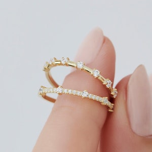 Diamond Wedding Band / 14K Dainty Petite Diamond Wedding Ring /  Minimalist Diamond Ring / Half Eternity Ring / Unique Stackable Ring