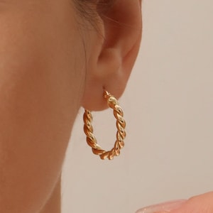 Gold Hoop Earrings Medium Size / 14k Twist Rope Earrings 20MM / Rope Chain Hoop Earrings / Twisted Rope Hoops / Twisted Cable Hoop Earrings