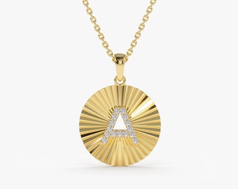 Diamond Initial Necklace / 14k Sparkle Disc Diamond Initial Necklace / Personalized Jewelry / Name Necklace / Letter Necklace