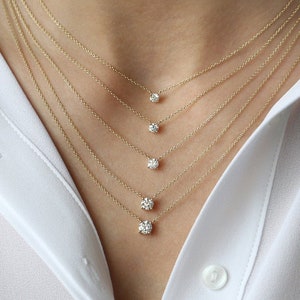 0.50ctw Diamond Solitaire Necklace / 14k Gold 0.50ctw Prong Setting Single Diamond Necklace  / 4 Prong Diamond Necklace
