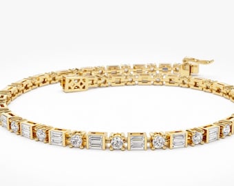 14k Baguette & Round Natural Diamond Tennis Bracelet by Ferkos Fine Jewelry 2.40 ctw / Eternity Bracelet , Gift for Bride, Mothers day gift