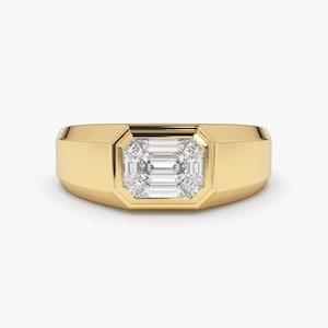 Bague en diamant / Couleur F 14 carats Clarté VVS 1,00 Ctw Face vers le haut Bague en diamant avec sertissage illusion taille émeraude / Bague auriculaire en diamant mosaïque