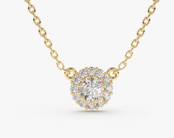 Cluster Diamond Pendant / 14k Gold Round Diamond Cluster Necklace / Diamond Necklace for Women / Gift for Her, Gift for Mom