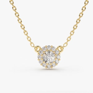 Pendentif grappe de diamants / Collier grappe de diamants ronds en or 14 carats / Collier de diamants pour femme / Cadeau pour elle, cadeau pour maman