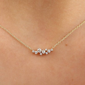 Collar con racimo de diamantes en oro de 14k, collar para combinar con otros collares