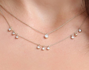 5 ダイヤモンド ベゼル ダングル ネックレス // 女性用 14K 