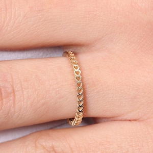 14k Solid Gold Tiny Heart Ring / Stacking Ring / Infinity Heart Ring /  Promise Ring For Her / Thin Band Ring by Ferkos Fine Jewelry