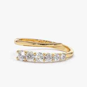 Unique Diamond Statement Ring in 14k Gold /  Crossover Diamond Ring / Graduating Diamond Cuff Ring / Trendy Natural Diamond Ring