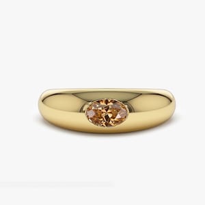 Women's 14k Gold Citrine Gemstone Ring, Real Citrine Gold Dome Ring, November Birthstone Ring for Women, Gold Wedding Anniversary Gifts