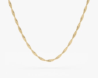 Solid 14K Gold Singapore Chain Necklace /  Delicate Dainty Layered Necklace / Singapore Rope Chain in 14k Gold / Birthday Gift