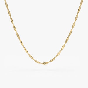 Solid 14K Gold Singapore Chain Necklace /  Delicate Dainty Layered Necklace / Singapore Rope Chain in 14k Gold / Birthday Gift