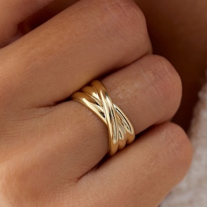 Gold Ring / 14k Gold Fashion Ring / 14k Solid Gold Multi-strand Crossover Ring / Women's Gold Ring / Dome Statement Ring / Gold Bubble Ring