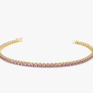 Pink Tourmaline Bracelet / 14k Gold Prong Setting Pink Tourmaline Tennis Bracelet / Multi stone layering bracelet / October Birthstone