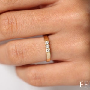 14K Gold 3 Stone Pinky Ring / Pinky Finger Diamond Ring / Minimalist Diamond Ring / Promise Ring / Stackable Ring by Ferkos