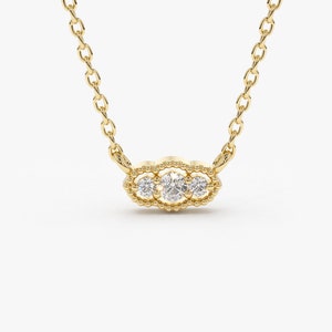 14k Gold Art Deco Chain Necklace for Women Trio Diamond Station / Also available in 14k Rose Gold and 14k White Gold / Ferkos Fine Jewelry