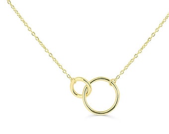 Gold Necklace 14k / UNITY LINK Infinity Necklace / Minimal Dainty Double Circle Interlocking Necklace / Delicate Layering Necklace / Simple