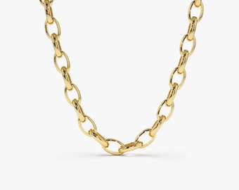 Gold Chain Necklace / 14k Gold  5.5 MM Cable Link Chain Necklace / 14k Gold Bold Statement Link Chain Necklace by Ferkos Fine Jewelry