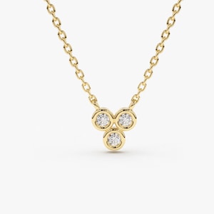 ベゼルセットダイヤモンドネックレス/14Kゴールドトリオダイヤモンドネックレス/シンプルダイヤモンドネックレス/レイヤードダイヤモンドネックレス/繊細なダイヤモンドネックレス