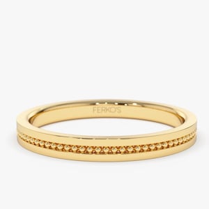 Gold Wedding Band / 14k Gold Unique Beaded Wedding Band / 14K Bead Band Stacking Ring / Dainty & Simple ring by Ferkos Fine Jewelry