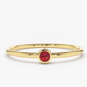 Rose Gold Ruby Ring / 14k Rose Gold Single Ruby 0.08ctw Engagement Ring / Ruby Gemstone Ring / Stacking Natural Ruby Ring / July Birthstone