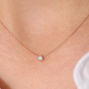 Diamond Necklace Jewelry / 14k Rose Gold Brilliant Cut - Etsy