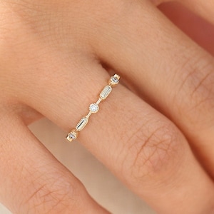 Stackable Diamond Ring / 14K Stackable Diamond Wedding Ring / Petite Stacking Ring / Dainty Diamond Wedding Band by Ferkos Fine Jewelry