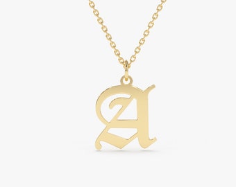 Initial Necklace / 14k Solid Gold / Gothic Letter Necklace / Old English Necklace / Letter Jewelry / Personalized Necklace / Letter Necklace