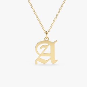 Collar con inicial / Oro macizo de 14 k / Collar con letras góticas / Collar con letras inglesas antiguas / Joyas con letras / Collar personalizado / Collar con letras