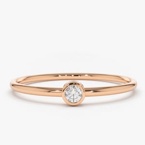 Rose Gold Diamond Ring/ 14k Rose Gold Single Diamond 0.05ctw Engagement Ring/ Simple Engagement Ring/ Promise Ring/ Dainty Diamond Ring