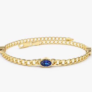 Saphir Armband Panzerkette / 3 MM Armband in Oval Blue Sapphire / Panzerfassung - Geschenk für Mama / Großer Schmuck / Geschenk für Mama