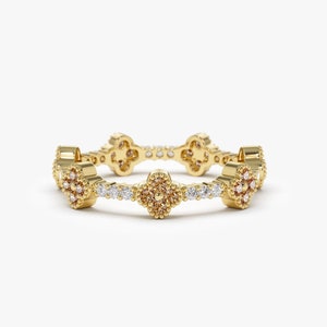Citrine and Diamond Full Eternity Clover Ring in 14k Gold / Stacking Ring / Citrine Stackable Ring / November Birthstone Ferkos Fine Jewelry