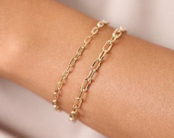 Paper Clip Bracelet / 14k Gold Paper Clip Link Bracelet 8 MM / Gold Link Chain Bracelet / Rectangle Link Staple Bracelet / Layering Bracelet