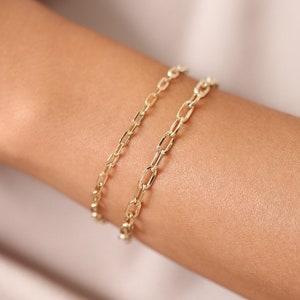 Paper Clip Bracelet / 14k Gold Paper Clip Link Bracelet 8 MM / Gold Link Chain Bracelet / Rectangle Link Staple Bracelet / Layering Bracelet