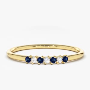 Sapphire and Diamond Wedding Band in 14k Gold / Stackable Genuine Blue Sapphire Ring / September Birthstone / Rose Gold and White Gold