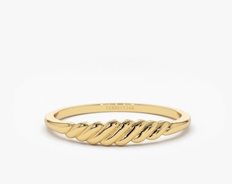 Anillo de oro / Anillo de croissant fino / Anillo de Plutón de oro de 14k / Anillo retorcido de oro / Anillo de oro lindo / Anillo midi de oro / Anillo meñique Ferkos Joyería fina