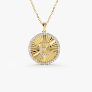 14k Diamond Initial Ballerina Disc Necklace / Diamond Initial Necklace /  Personalized Jewelry / Name Necklace / Letter Necklace